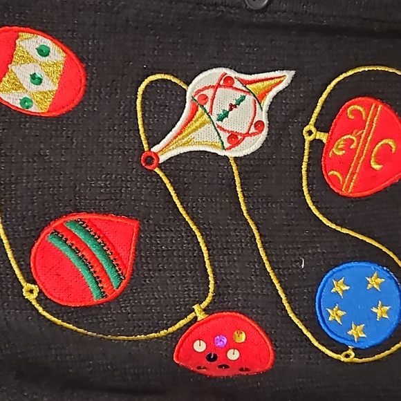 Investments black long sleeve button-down Christmas sweater ornaments XL office - Picture 7 of 9